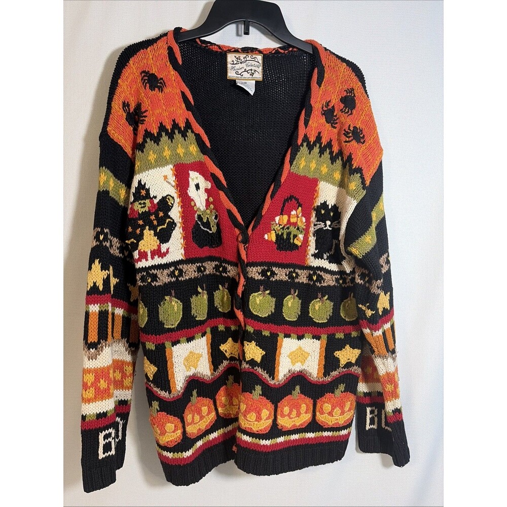 Heirloom Collectibles Women’s Medium Halloween Cardigan Pumpkins Colorful